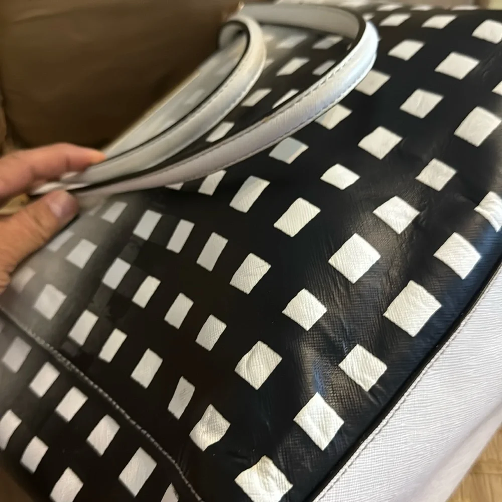 Coach Madison East West Tote Gingham Black & White Print Saffiano Leather - Picture 12 of 17